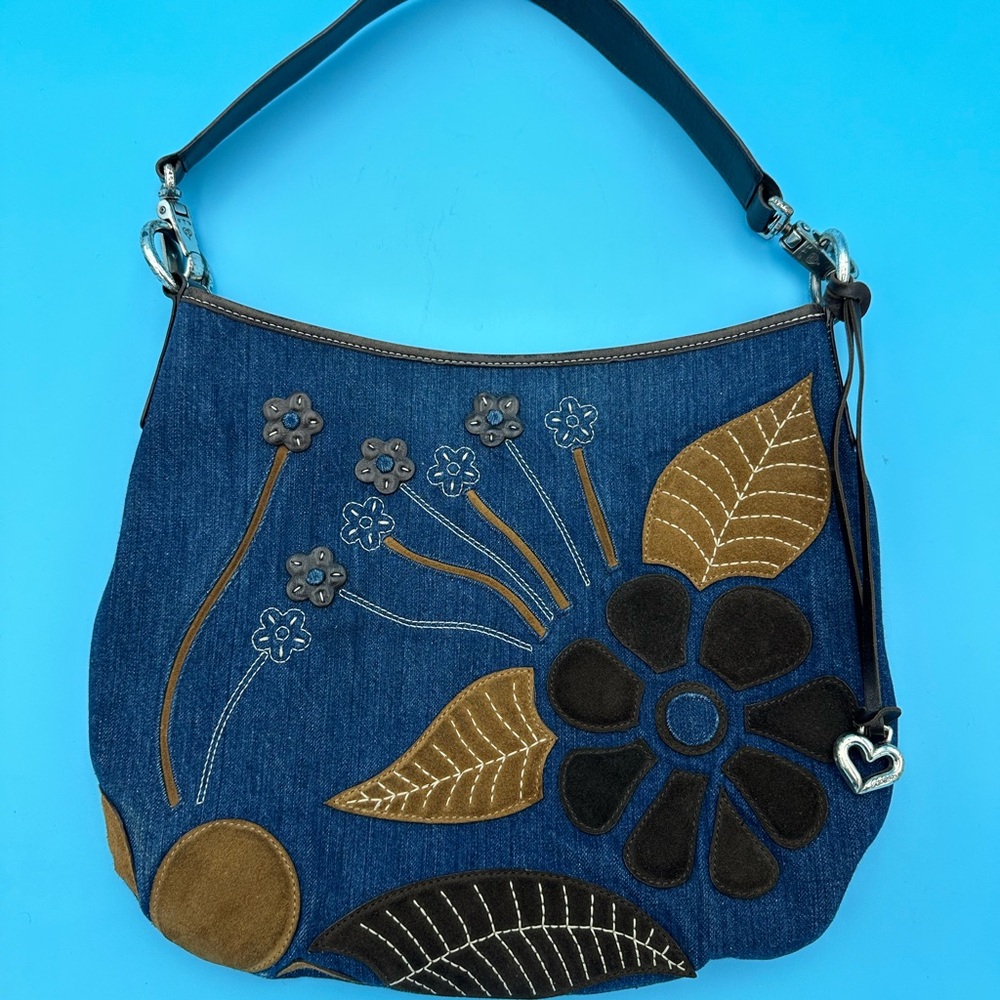 Brighton Blue and Brown Floral Shoulder Bag